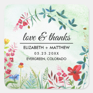 Sticker Carré Fleurs Sauvages d'Été Merci Mariage