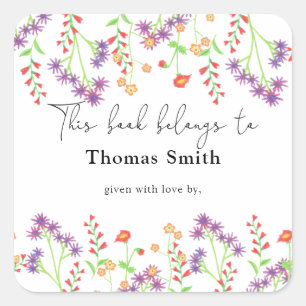 Sticker Carré Fleurs sauvages - Ex-libris pour la baby shower, l
