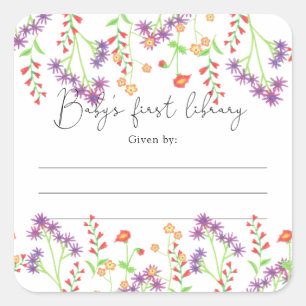Sticker Carré Fleurs sauvages - Ex-libris pour la baby shower, l