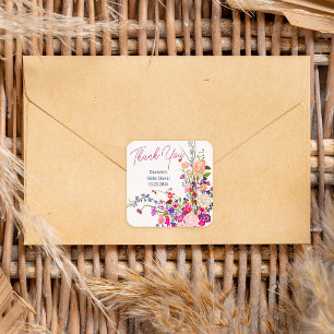 Sticker Carré Fleurs sauvages modernes merci baby shower