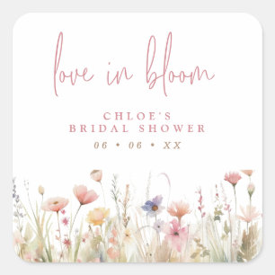 Sticker Carré Fleurs sauvages roses Amour en fleurs Baby Shower