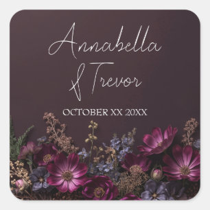 Sticker Carré Fleurs sauvages sombres florales lunatiques Mariag