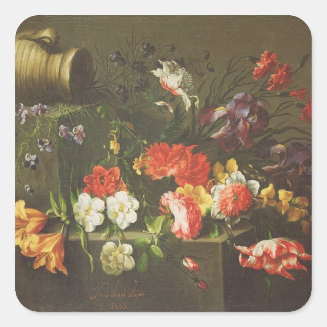 Sticker Carré Fleurs sur une corniche, 1665 (Devant)