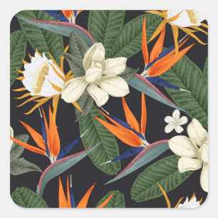 Sticker Carré Fleurs tropicales, arrière - plan foncé, sans cout