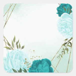 Sticker Carré fleurs turquoise vert feuille mariage
