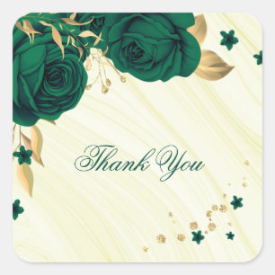 Sticker Carré fleurs vert émeraude or marbre feuille