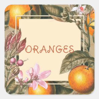 Sticker Carré Fleurs Vintage et Oranges