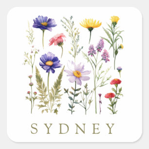 Sticker Carré Fleurs vintages d'abeilles et sauvages modernes