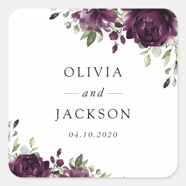 Sticker Carré Fleurs violettes, Fleurs de prunes, Boho, Mariage  (Devant)