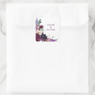 Sticker Carré Fleurs violettes luxuriantes Mariage romantique