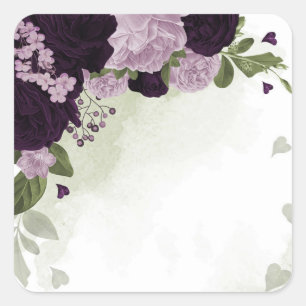 Sticker Carré Fleurs violettes profondes et légères verdure