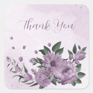 Sticker Carré fleurs violettes romantique botanique merci