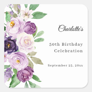 Sticker Carré Fleurs violettes violettes anniversaire