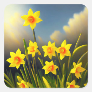 Sticker Carré Fleuves illuminées : Les jonquilles dorées en plei