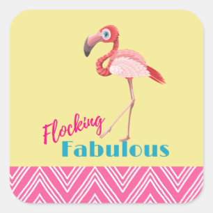 Sticker Carré Flocking Fabulous Typography avec Flamant rose ros