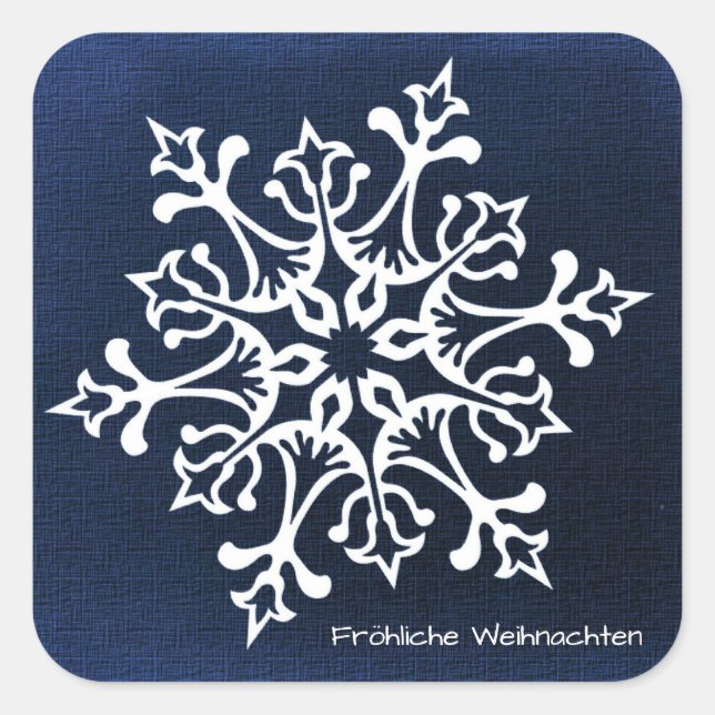 Sticker Carré Flocon de neige blanc sur Blue Fröhliche Weihnacht (Devant)