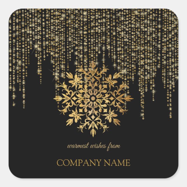 Sticker Carré Flocon de neige doré, Compagnie Gold Noël (Devant)