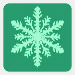 Sticker Carré Flocon de neige Ikat - Vert pin et menthe