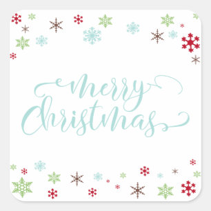 Sticker Carré Flocon de neige Whimsy Joyeux Noël, Bleu d'oeuf de