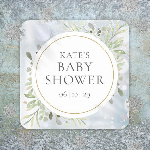 Sticker Carré Flocons de neige d'hiver Aquarelle Baby Shower ver