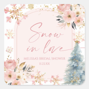Sticker Carré Flocons de neige roses pour mariage hivernal Snow 