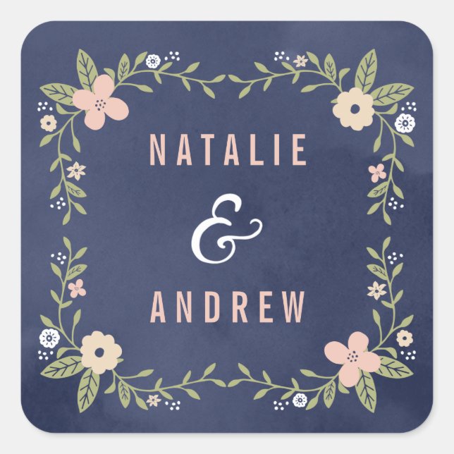 Sticker Carré Floral Beauté modifiable couleur mariage Favoriser (Devant)