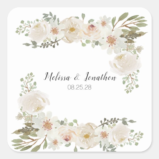 Sticker Carré Floral blanc Élégant Mariage romantique (Devant)