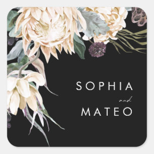 Sticker Carré Floral blanc   Phoques d'enveloppes de Mariage noi