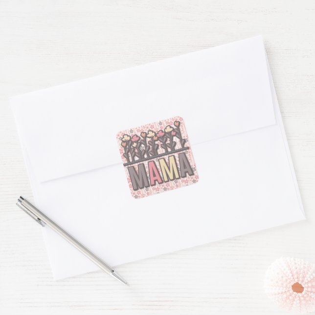 Sticker Carré Floral Boho Mama (Enveloppe)