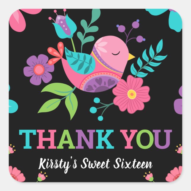 Sticker Carré Floral brillant Sweet sixteen de Fiesta mexicaine (Devant)