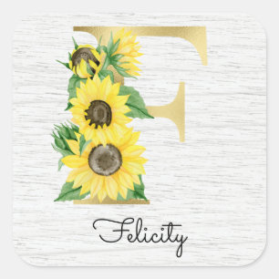 Sticker Carré Floral de tournesol monogramme F initial