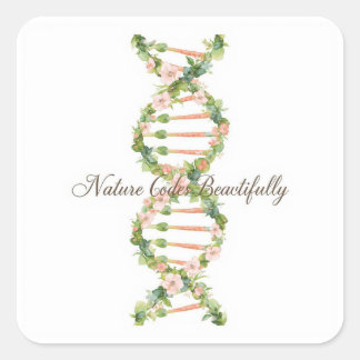 Sticker Carré Floral DNA Helix Watercolor Art