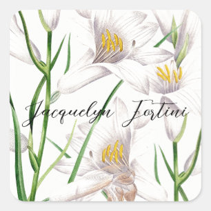 Sticker Carré Floral Elegant Chic Cute Calligraphie Ajouter Nom