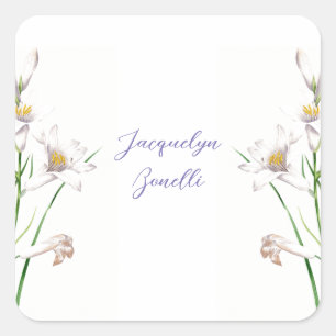 Sticker Carré Floral Elegant Chic Cute Calligraphie Ajouter Nom