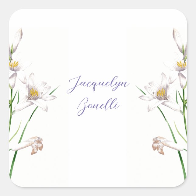 Sticker Carré Floral Elegant Chic Cute Calligraphie Ajouter Nom (Devant)