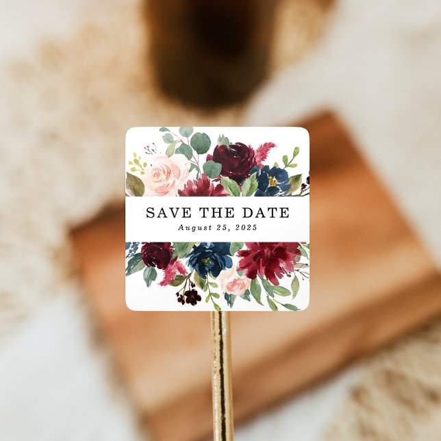 Sticker Carré Floral enchanté | Personnalisé Enregistrer La Date (Créateur téléchargé)