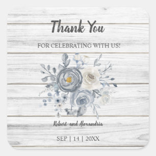 Sticker Carré Floral gris   Merci pour le Mariage à venir