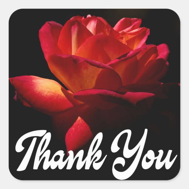 Sticker Carré Floral Merci Rouge Rose Fleur Noir Mariage (Devant)
