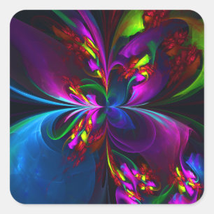 Sticker Carré Floral moderne Art Abstrait Rouge Bleu Motif #15