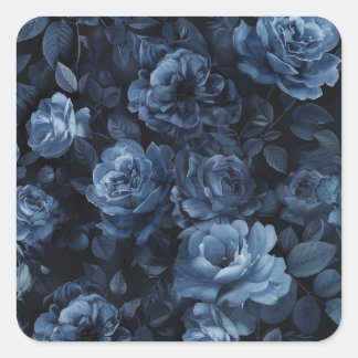 Sticker Carré Floral Moody Rose bleu