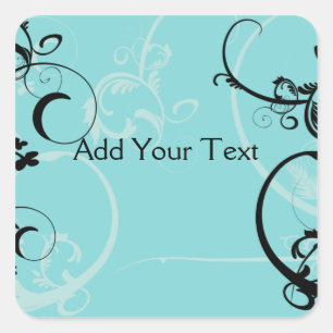 Sticker Carré Floral noir et turquoise
