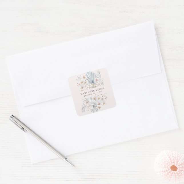 Sticker Carré Floral Pastel Bohême Bleu (Enveloppe)