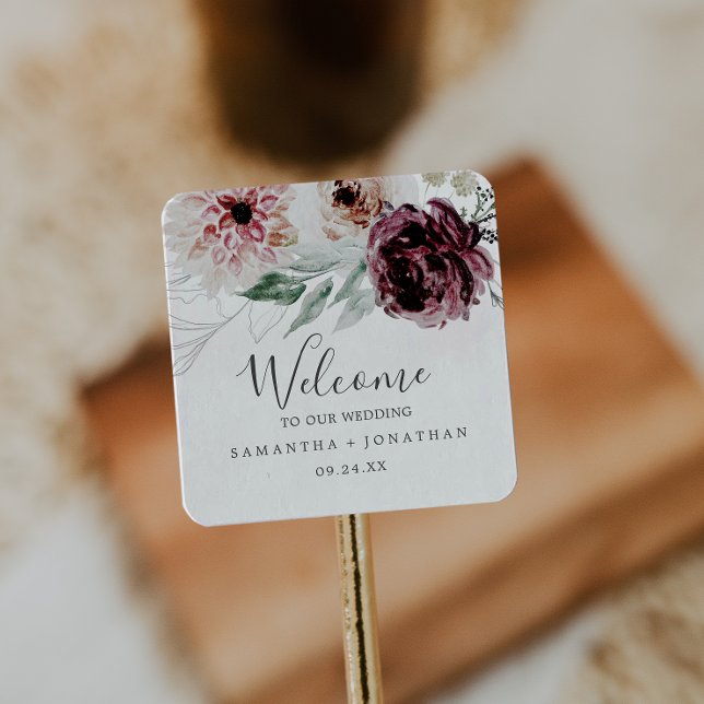 Sticker Carré Floral Romance Mariage Bienvenue (Créateur téléchargé)