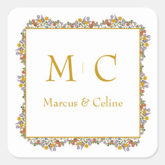 Sticker Carré Floral Romantique Mariage d'aquarelle
