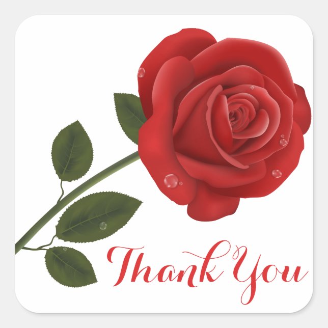 Sticker Carré Floral Rouge Rose Merci - Fête de mariage (Devant)