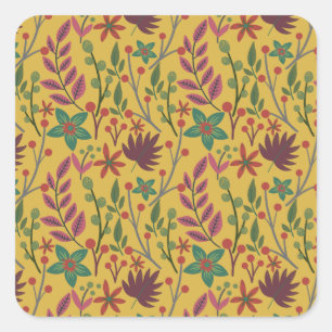 Sticker Carré Floral sans couture motif fleurs jaunes et feuille