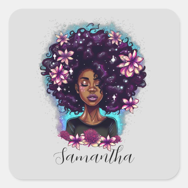Sticker Carré Floral Sparkling Afro Femme (Devant)