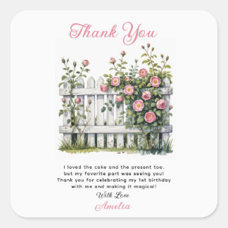 Sticker Carré Floral Thank You Card for First Birthday