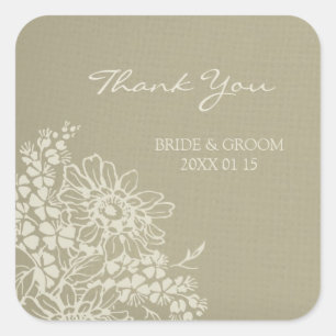 Sticker Carré Floral Vintage Merci Mariage Favoriser Tags
