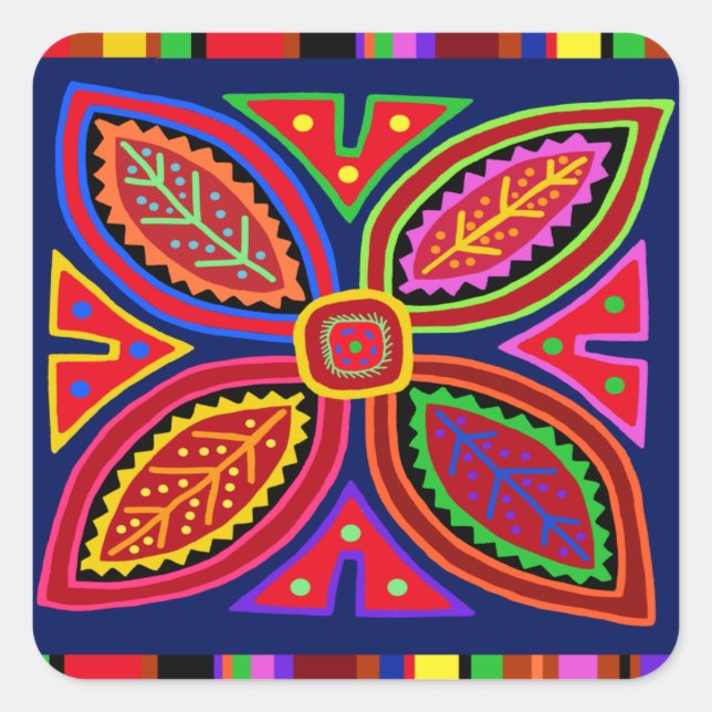 Sticker Carré Flore de Kuna Indian Mola (Devant)